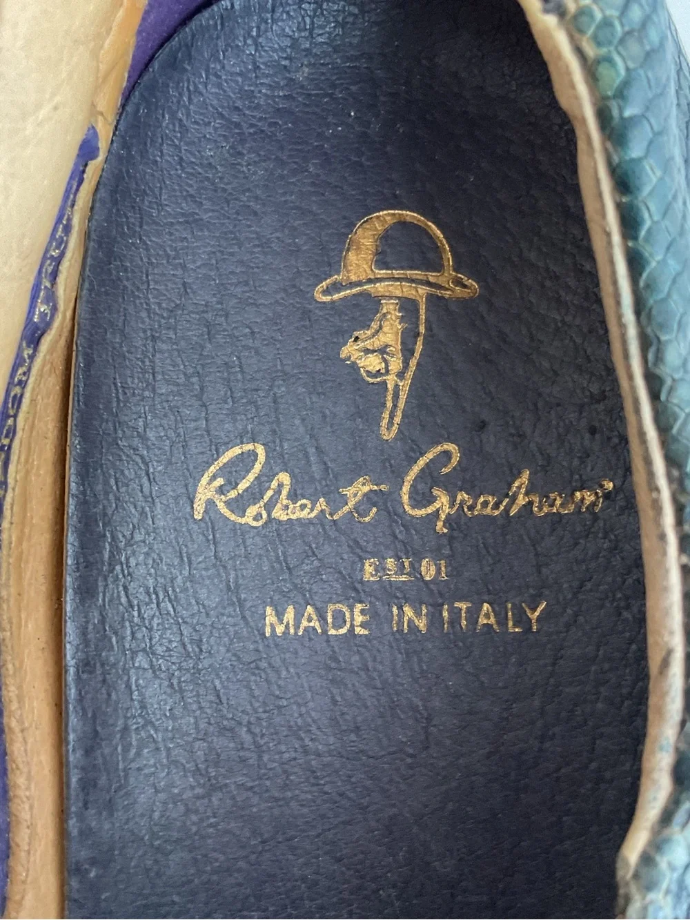 Robert Graham ROLO 2 Blue Snake Embossed Leather Silver Sole Shoes Men’s Sz 10.5
